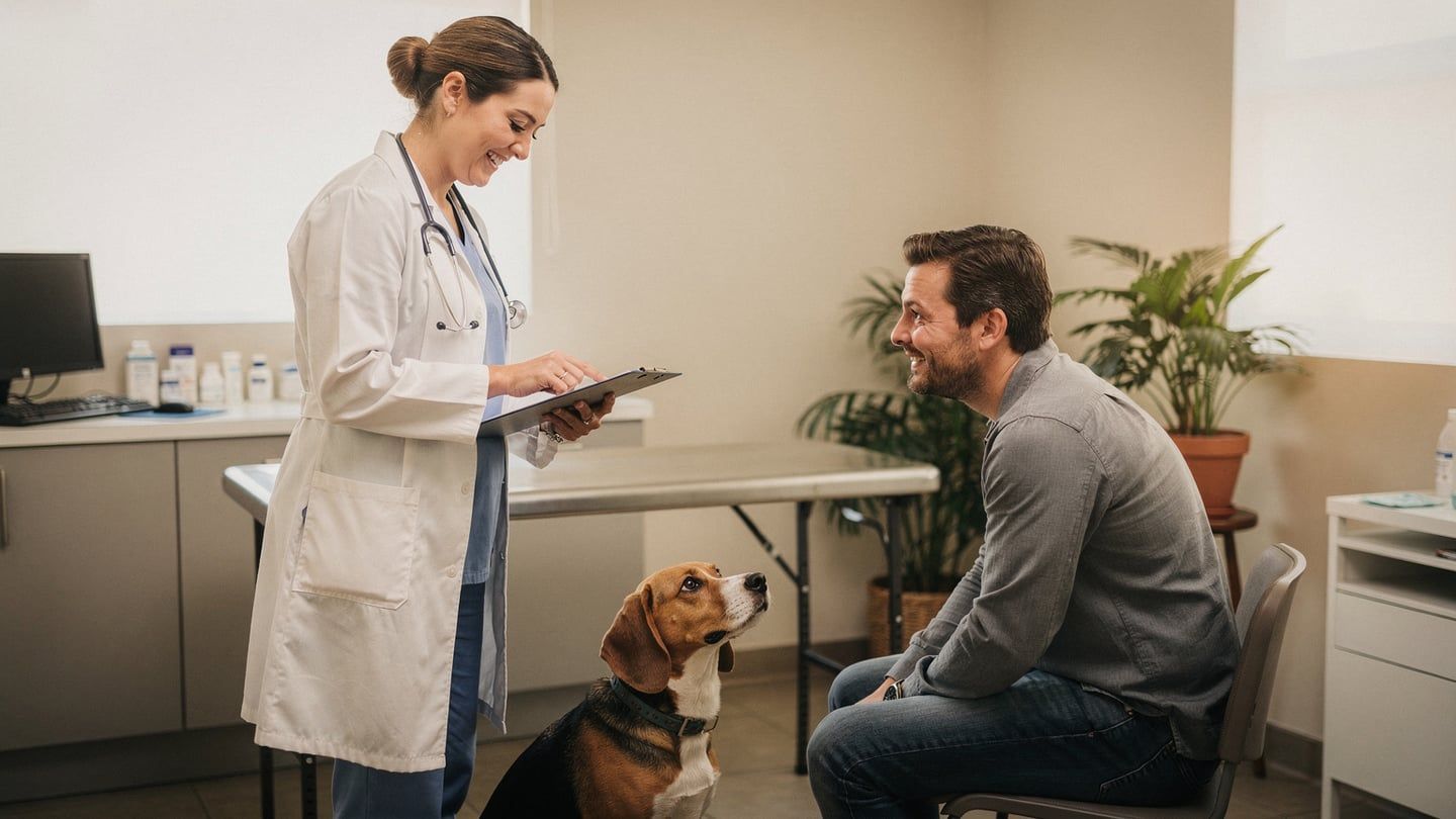 Curable pre-existing - vet explaining recovery to relieved owner
