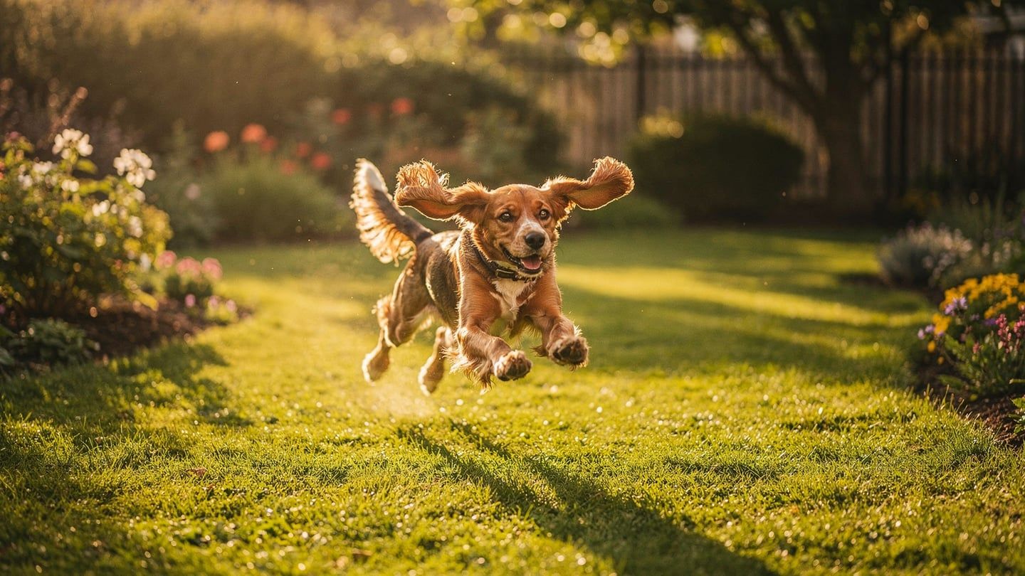 Curable condition - healthy active dog playing after full recovery