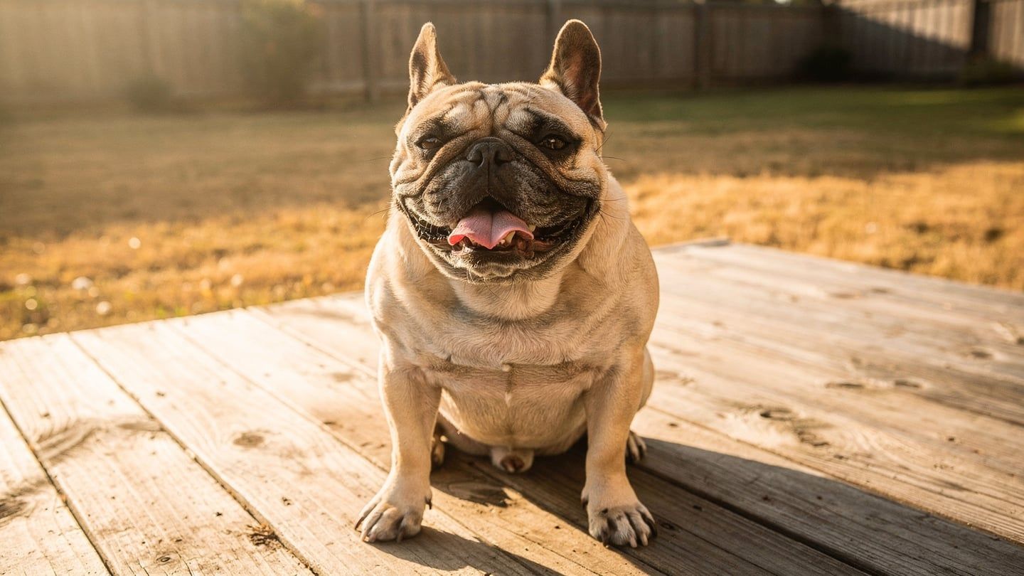 Dog heat stroke - French bulldog panting heavily on hot day, warning sign