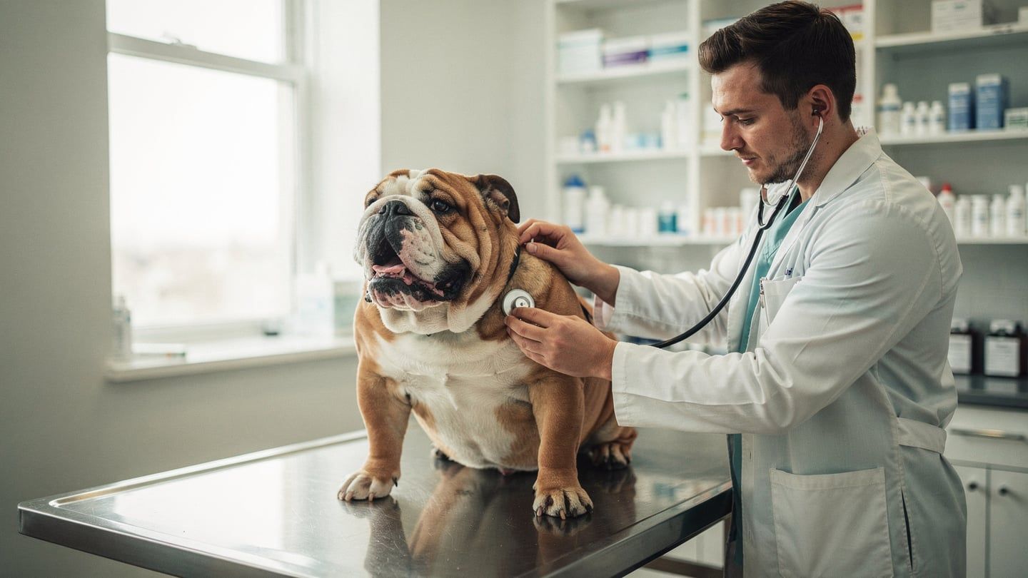 English bulldog BOAS surgery - bulldog being examined for breathing problems