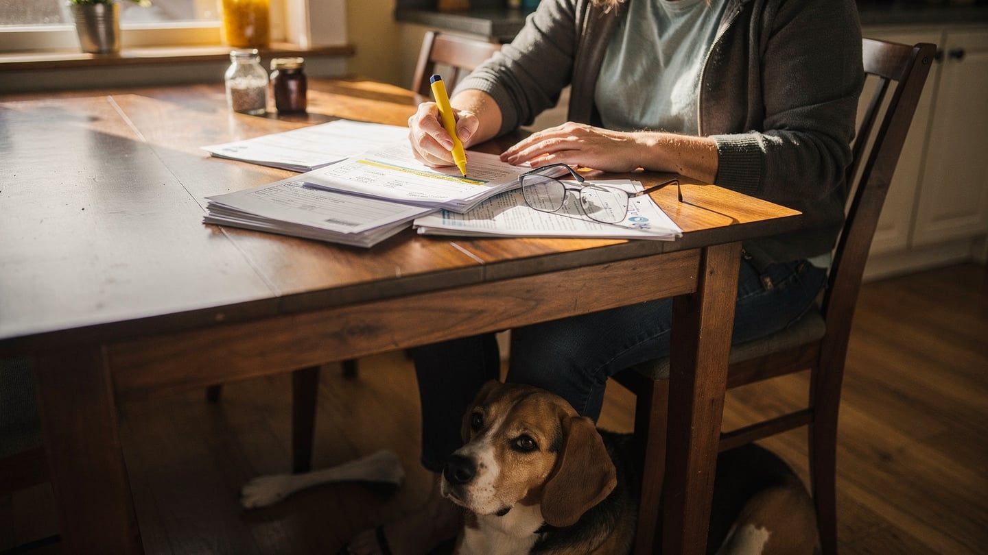 Reading vet records - owner highlighting key SOAP note phrases