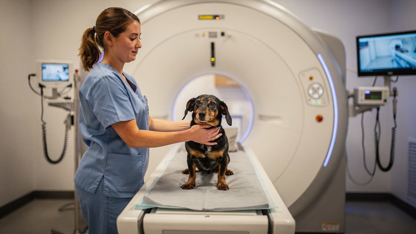 IVDD surgery - dachshund being prepped for spinal MRI imaging