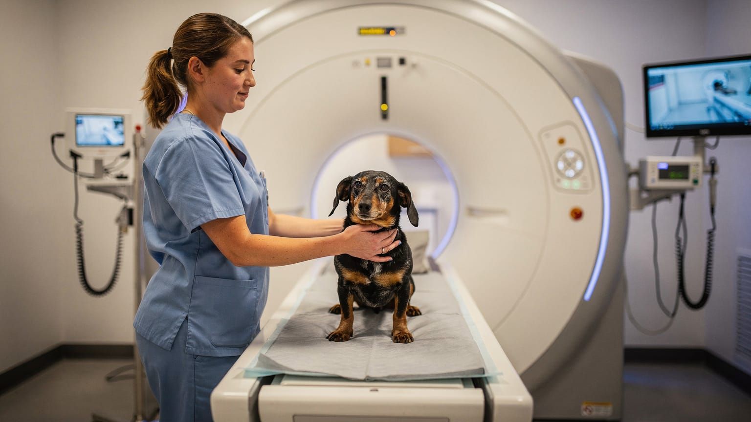IVDD surgery - dachshund being prepped for spinal MRI imaging