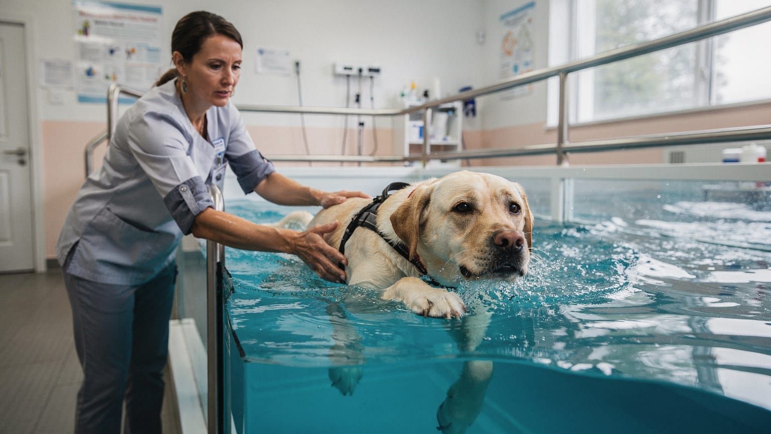Labrador hip therapy - lab swimming for hydrotherapy hip rehab