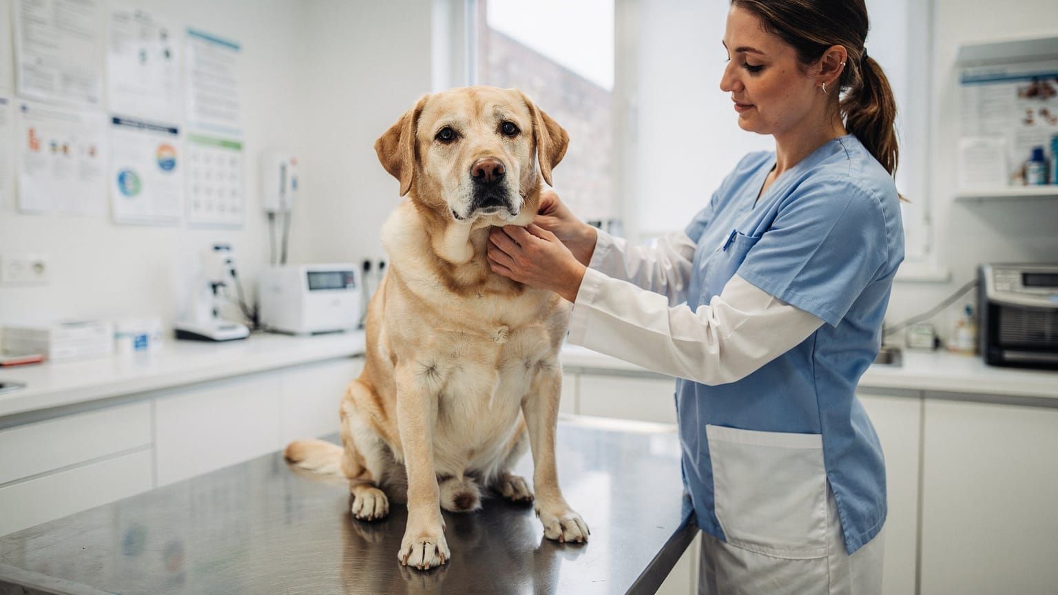 Labrador cancer screening - lab at vet for routine health screening