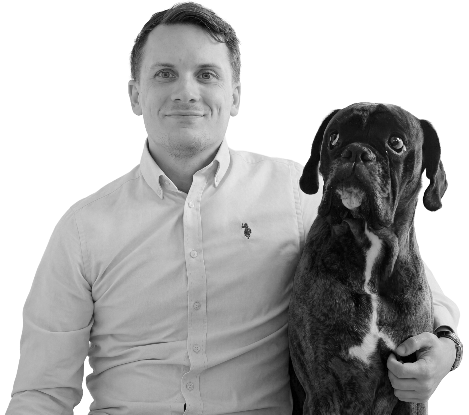 Marcel Janik, founder of realvetcost.com, with his Boxer Alf