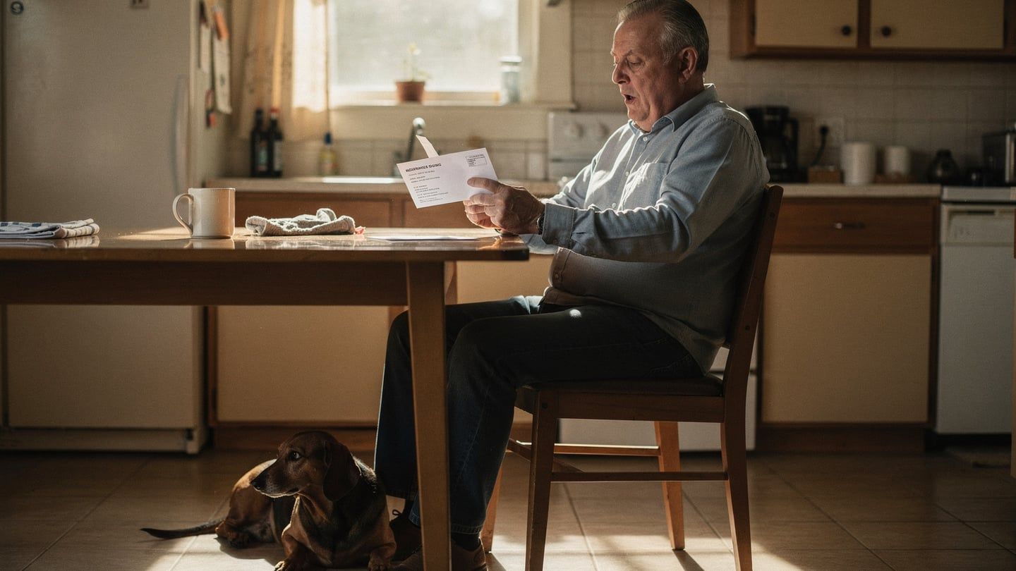 Premium increase - owner opening insurance bill in surprise at table