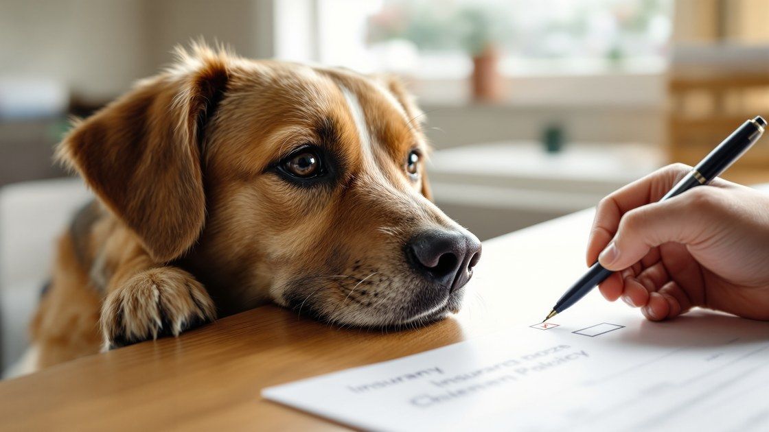 Dog watching its owner fill in an insurance form - pet insurance waiting periods explained