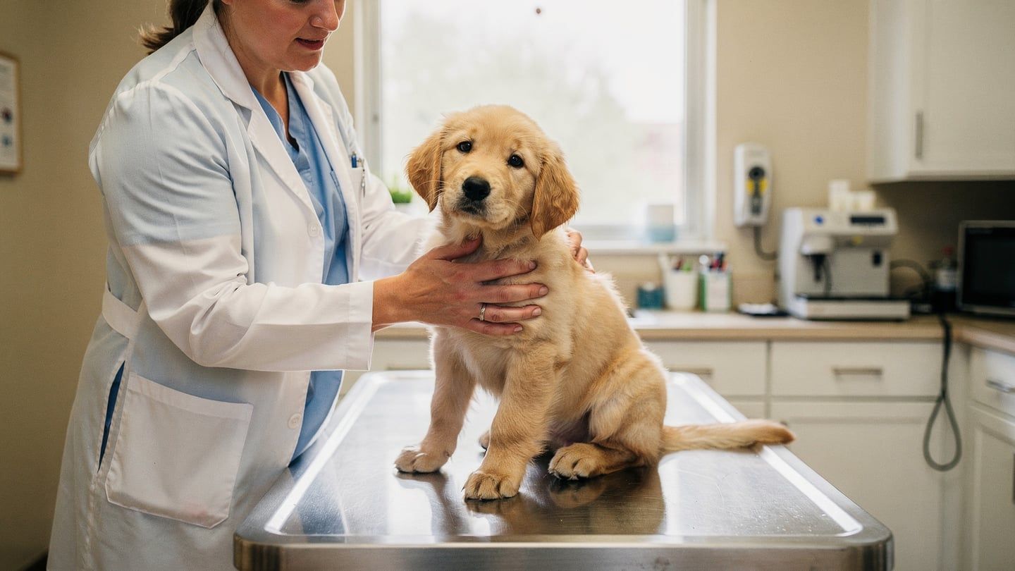 Pre-existing symptom - vet doing first wellness exam of golden puppy