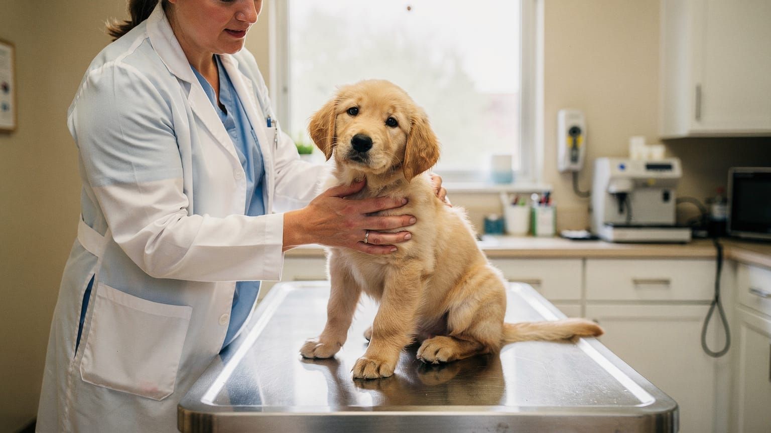 Pre-existing symptom - vet doing first wellness exam of golden puppy